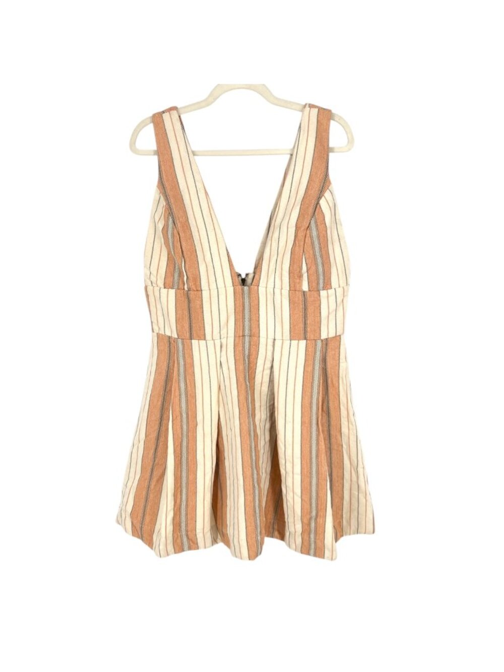 Majorelle Agave Mini Dress Woven Stripe Plunging V-Neck Cream Beige Size Large